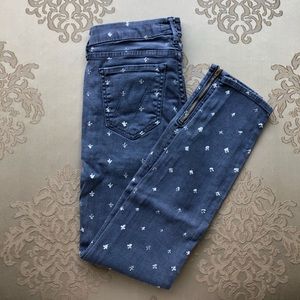 Mother ankle crop printed jeans with zippers